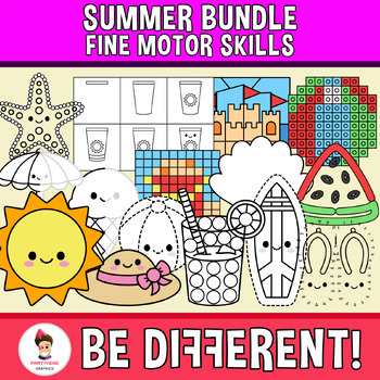 Preview of Summer Clipart Bundle Fine Motor Skills Tracing Cutting Play Dough Drawing Etc