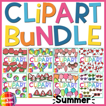 Preview of Summer 2D Shape Clipart Bundle - Watermelon , Ice Cream , Sunglasses and more