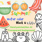 Summer Clipart - Hand-Painted Watercolor Elements Color an