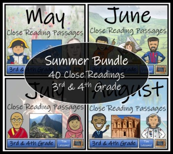 Preview of Summer Close Reading Comprehension Book Bundle | 3rd Grade & 4th Grade