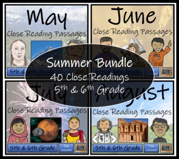 Preview of Summer Close Reading Comprehension Book Bundle | 5th Grade & 6th Grade