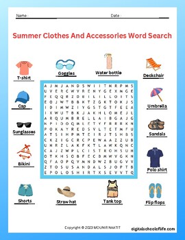 Worksheets in English - summer clothes / clothing
