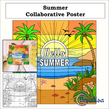 Preview of Summer Collaborative Coloring Poster. Bulletin Board Craft. Printable Templates.