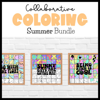 Preview of Summer Collaborative Poster Bundle | Coloring Page Art Mural | Summer Bulletin