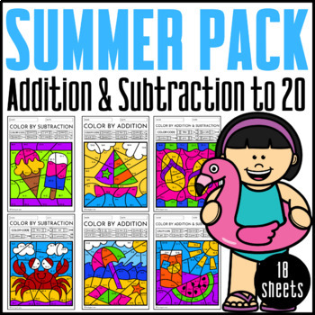Preview of #sunnydeals24 Summer Color By Code {Addition & Subtraction to 20}