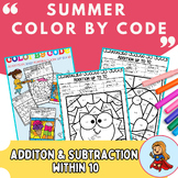 Summer Color By Code Addition and Subtraction / Summer Col