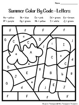Download Summer Coloring Pages Color By Code Kindergarten by Mrs Thompson's Treasures