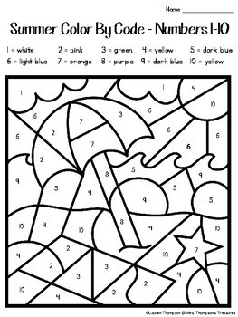 Summer Coloring Pages Color By Code Kindergarten by Mrs Thompson's