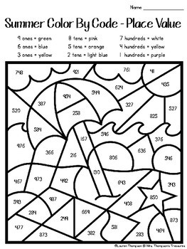 Download Summer Coloring Pages Color By Code Second Grade by Mrs Thompson's Treasures