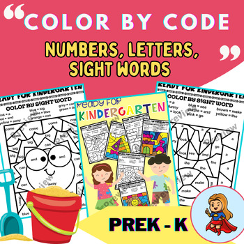 Preview of Summer Color By Code for Kindergarden ̣(Letters, Numbers, Sight Words)