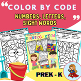 Summer Color By Code for Kindergarden ̣(Letters, Numbers, 