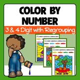 Summer Color By Number 3 & 4 Digit Addition with Regroupin