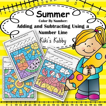 Preview of Summer: Color By Number Adding and Subtracting Using a Number Line