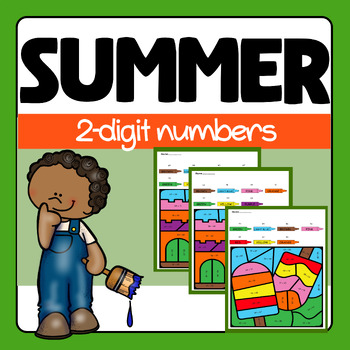 Preview of Summer Color By Number | Addition Subtraction With Regrouping Coloring Sheets