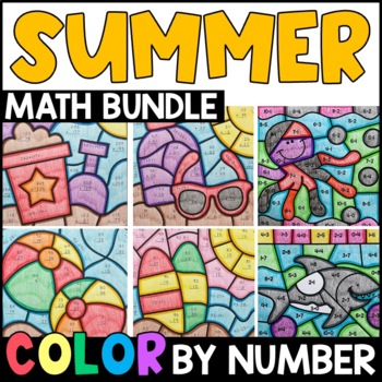 Preview of Summer Color By Number Addition and Subtraction Practice BUNDLE