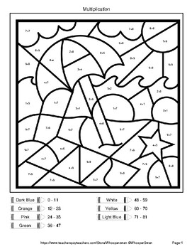 Summer Color By Number - Multiplication: 1-Digit by 1-Digit by WhooperSwan
