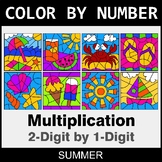 Summer Color By Number - Multiplication: 2-Digit by 1-Digit