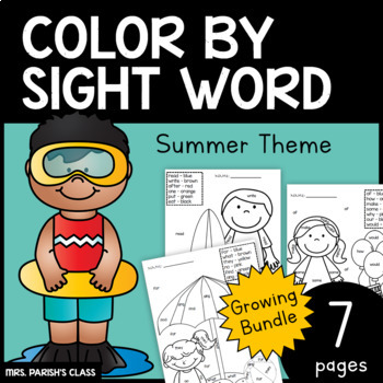 Download Summer Color By Sight Word! GROWING BUNDLE! 7 PAGES by Mrs ...