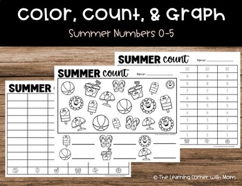 Preview of Summer Color, Count, and Graph Numbers 0-5