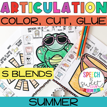 Preview of S Blends Articulation Activities | Summer Speech Therapy | Homework Packet