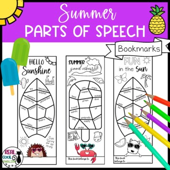 Preview of Summer Color by Code Parts of Speech Bookmarks - Last Day of School Coloring