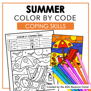 Preview of Summer Color by Code | Coping Skills Activity