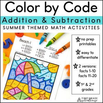 Preview of Summer Color by Code Math - Addition and Subtraction