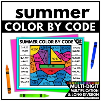 Preview of Summer Color by Number 5th Grade Coloring Sheets 4th Grade Beach Day Math