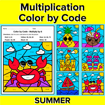 Summer Color by Code - Multiplication facts - End of the Year Math Activity