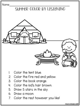 summer color by listening a following directions activity