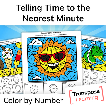 Preview of Summer Color by Number | 3rd Grade Telling Time to the Nearest Minute