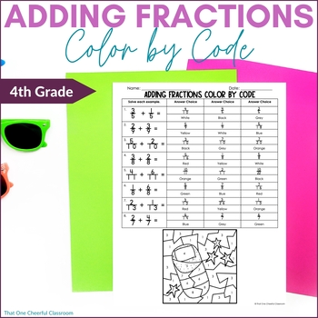 Preview of Summer Color by Number Adding Fractions with Like Denominators Worksheet