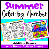 Summer Color by Number Addition Games & Activity Sheets