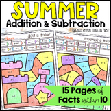 Summer Color by Number | Addition Subtraction & Mixed Prac