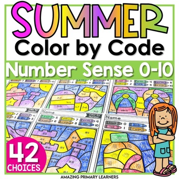 Preview of Summer Coloring Pages Math Color by Number Color by Code Activities End of Year