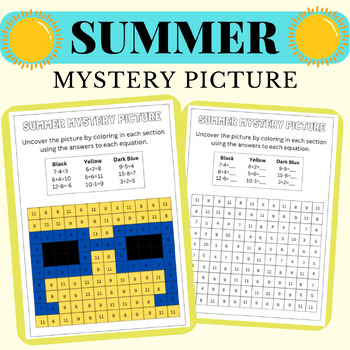 Preview of Summer Color by Number/Mystery Picture FREEBIE!! Addition & Subtraction