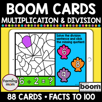 Preview of Summer Color by Number Multiplication and Division Boom Cards Math Bundle