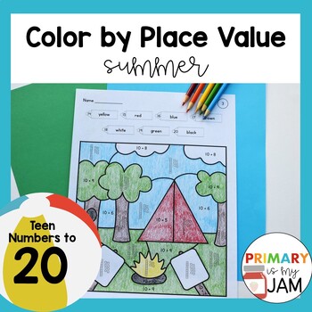 Preview of Summer Color by Number - Place Value Base Ten Teen Numbers to 20