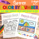 Summer Color by Number Two Digit Addition and Subtraction to 100