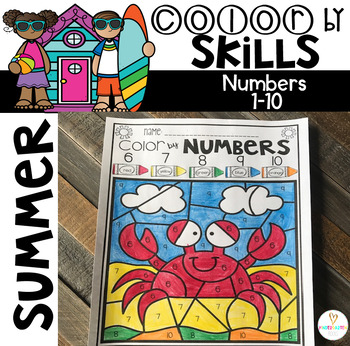 Preview of Summer Color by Code Numbers 1-10 Activities