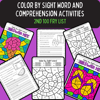 Preview of Summer Color by Sight Word 2nd 100 Fry List/Comprehension Sentences/NO PREP