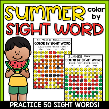 Preview of Summer Dot by Sight Word Spelling Practice Mystery Pictures for Kindergarten