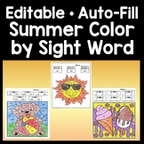 Summer Color by Sight Word or Code - Editable with Auto-Fi
