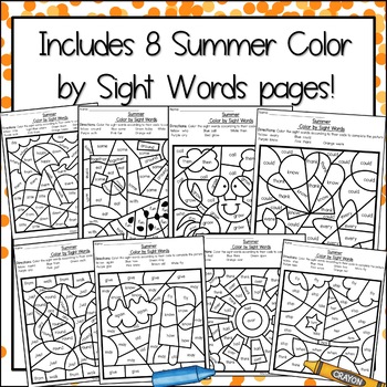 Summer Color by Sight Words by Anna Elizabeth | TpT