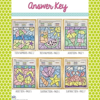 summer color by number kindergarten math worksheets tpt