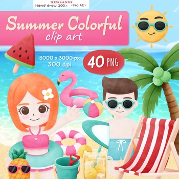 Preview of Summer Colorful clipart png set
