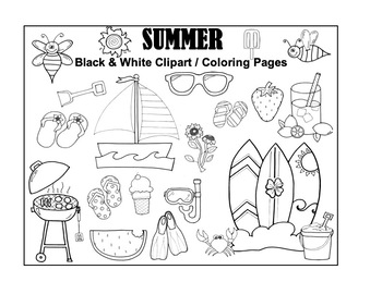 summer clipart black and white