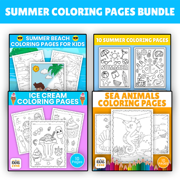 Summer Coloring Pages Bundle: Sea Animals, Beach, and Ice Cream | TPT