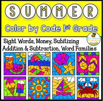 Preview of Summer Coloring Pages Color By Code First Grade