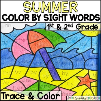 Preview of Summer Coloring Sheets | Color By Sight Words for First and Second Grade